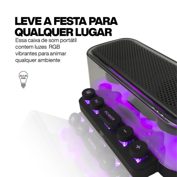 Caixa de som Bluetooth Transparente 2 Alto Falantes RGB - Image 3